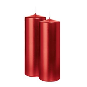 Wiedemann Cilinderkaars/stompkaars - 2x - metallic rood - 20 x 7 cm - 103 branduren -
