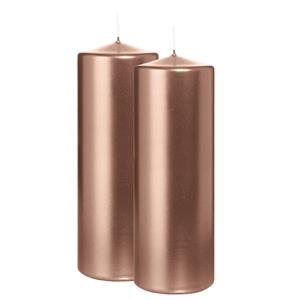 Wiedemann Cilinderkaars/stompkaars - 2x - metallic rosé goud - 20 x 7 cm - 103 branduren -