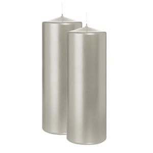 Wiedemann Cilinderkaars/stompkaars - 2x - metallic zilver - 20 x 7 cm - 103 branduren -