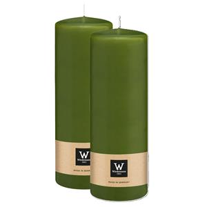 Wiedemann Cilinderkaars/stompkaars - 2x - olijfgroen - 20 x 7 cm - 103 branduren -