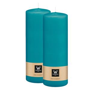 Wiedemann Cilinderkaars/stompkaars - 2x - turquoise blauw - 20 x 7 cm - 103 branduren -