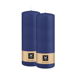 Wiedemann Cilinderkaars/stompkaars - 2x - donkerblauw - 20 x 7 cm - 103 branduren -
