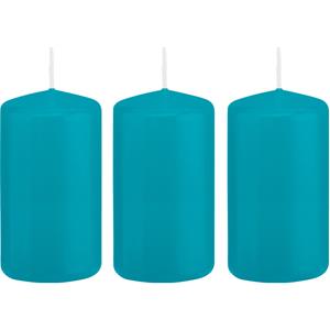 Trend Candles Cilinderkaars/stompkaars - 3x - turquoise - 6 x 12 cm - branduren -