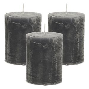 Merkloos Stompkaars/cilinderkaars - 3x - antraciet - 7 x 9 cm - middel rustiek model -