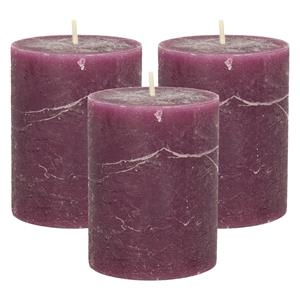 Merkloos Stompkaars/cilinderkaars - 3x - bordeaux rood - 7 x 9 cm - middel rustiek model -