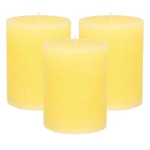 Merkloos Stompkaars/cilinderkaars - 3x - geel - 7 x 9 cm - middel rustiek model -