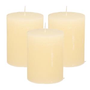 Merkloos Stompkaars/cilinderkaars - 3x - ivoor wit - 7 x 9 cm - middel rustiek model -