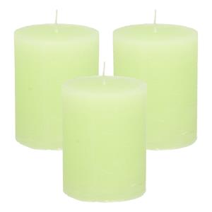 Merkloos Stompkaars/cilinderkaars - 3x - lime groen - 7 x 9 cm - middel rustiek model -