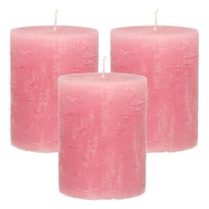 Merkloos Stompkaars/cilinderkaars - 3x - oud roze - 7 x 9 cm - middel rustiek model -
