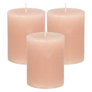 Merkloos Stompkaars/cilinderkaars - 3x - taupe - 7 x 9 cm - middel rustiek model -