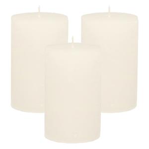 Merkloos Stompkaars/cilinderkaars - 3x - wit - 7 x 9 cm - middel rustiek model -