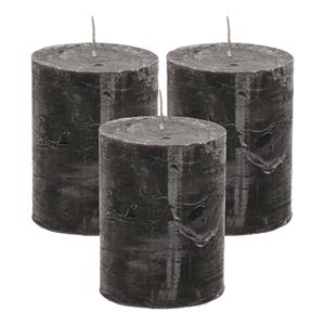 Merkloos Stompkaars/cilinderkaars - 3x - zwart - 7 x 9 cm - middel rustiek model -