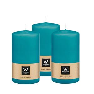 Wiedemann Cilinderkaars/stompkaars - 3x - turquoise blauw - 13 x 7 cm - 52 branduren -