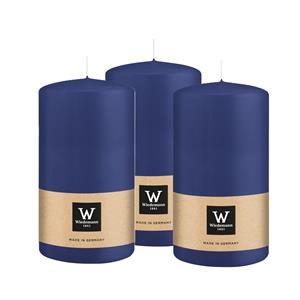 Wiedemann Cilinderkaars/stompkaars - 3x - donkerblauw - 13 x 7 cm - 52 branduren -