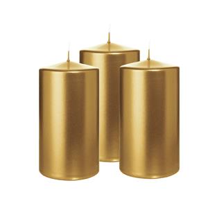 Wiedemann Cilinderkaars/stompkaars - 3x - metallic goud - 13 x 7 cm - 52 branduren -