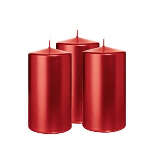 Wiedemann Cilinderkaars/stompkaars - 3x - metallic rood - 13 x 7 cm - 52 branduren -