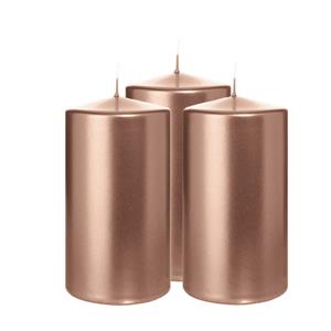 Wiedemann Cilinderkaars/stompkaars - 3x - metallic roségoud - 13 x 7 cm - 52 branduren -