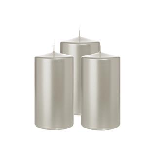 Wiedemann Cilinderkaars/stompkaars - 3x - metallic zilver - 13 x 7 cm - 52 branduren -
