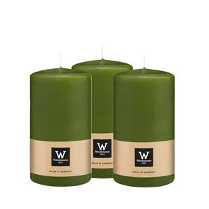Wiedemann Cilinderkaars/stompkaars - 3x - olijfgroen - 13 x 7 cm - 52 branduren -