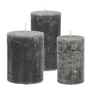 Merkloos Stompkaarsen/cilinderkaarsen set - 3x - antraciet - rustiek model -
