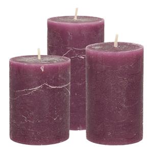 Merkloos Stompkaarsen/cilinderkaarsen set - 3x - bordeaux rood - rustiek model -