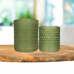 Countryfield Theelichthouders set - 2x - olijfgroen/goud - glas - luxe kaarsenhouders -