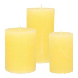 Merkloos Stompkaarsen/cilinderkaarsen set - 3x - geel - rustiek model -