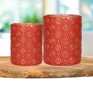 Countryfield Theelichthouders set - 2x - rood/goud - glas - luxe kaarsenhouders -