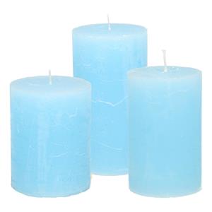 Merkloos Stompkaarsen/cilinderkaarsen set - 3x - licht blauw - rustiek model -
