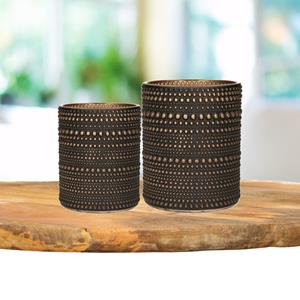 Countryfield Theelichthouders set - 2x - zwart/brons - glas - luxe kaarsenhouders -