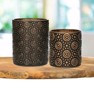 Countryfield Theelichthouders set - 2x - zwart/goud - glas - luxe kaarsenhouders -