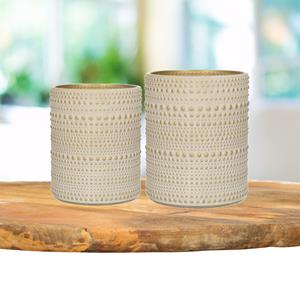 Countryfield Theelichthouders set - 2x - creme wit/goud - glas - luxe kaarsenhouders -