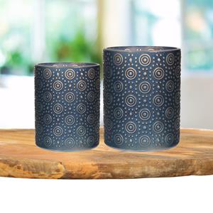 Countryfield Theelichthouders set - 2x - nachtblauw/goud - glas - luxe kaarsenhouders -