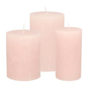Merkloos Stompkaarsen/cilinderkaarsen set - 3x - licht roze - rustiek model -