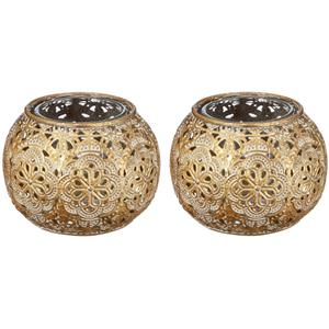 Merkloos 2x Gouden waxinelicht / theelicht houder met glas 7 cm -