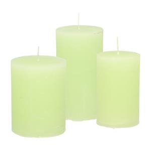 Merkloos Stompkaarsen/cilinderkaarsen set - 3x - lime groen - rustiek model -