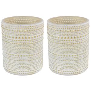 Countryfield 2x stuks luxe theelichthouder/kaarsenhouder - creme wit/goud - glas - D8 x H10 cm -