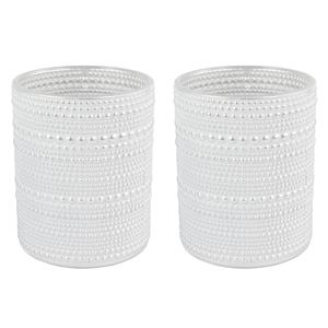 Countryfield 2x stuks luxe theelichthouder/kaarsenhouder - parel wit/zilver - glas - D8 x H10 cm -