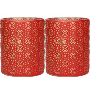 Countryfield 2x stuks luxe theelichthouder/kaarsenhouder - rood/goud - glas - D8 x H10 cm -