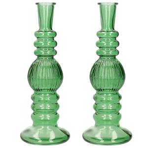Merkloos Kaarsen kandelaar Florence - 2x - groen glas - ribbel - D8,5 x H23 cm -