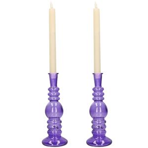 Merkloos Kaarsen kandelaar Florence - 2x - paars glas - helder - D8,5 x H23 cm -