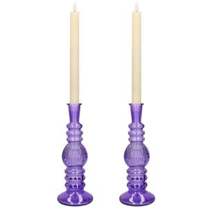 Merkloos Kaarsen kandelaar Florence - 2x - paars glas - ribbel - D8,5 x H23 cm -