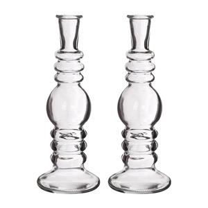 Merkloos Kaarsen kandelaar Florence - 2x - transparant glas - helder - D8,5 x H23 cm -