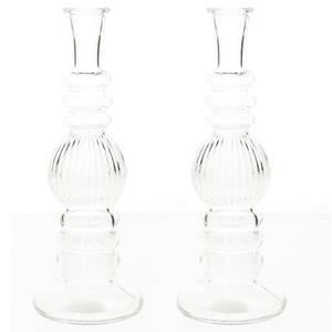 Merkloos Kaarsen kandelaar Florence -2x- transparant glas - ribbel - D8,5 x H23 cm -