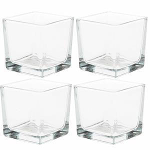 Merkloos Glazen theelichtjes/waxinelichtjes kaarsenhouder - 5x - vierkant - transparant - 8 x 8 cm -
