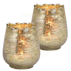 Merkloos Windlicht/kaarsenhouder - Set van 2x stuks - champagne goud - 8 x 9 x 8 cm - glas - waxinelichtjes -