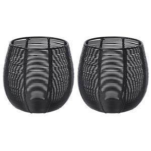 Merkloos 2x Theelichthouders/waxinelichthouders zwart metaaldraad 12 cm -