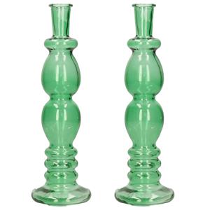 Merkloos Kaarsen kandelaar Florence - 2x - groen glas - helder - D9 x H28 cm -