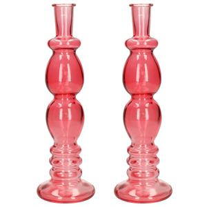 Merkloos Kaarsen kandelaar Florence - 2x - koraal rood glas - helder - D9 x H28 cm -
