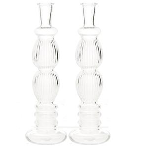 Merkloos Kaarsen kandelaar Florence -2x- transparant glas - ribbel - D9 x H28 cm -